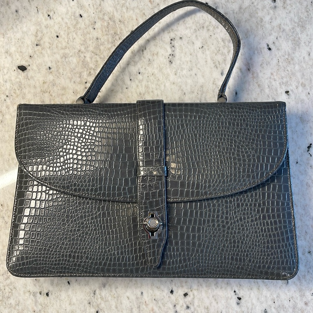Vintage Rosart Gray Leather reptile Print Handbag